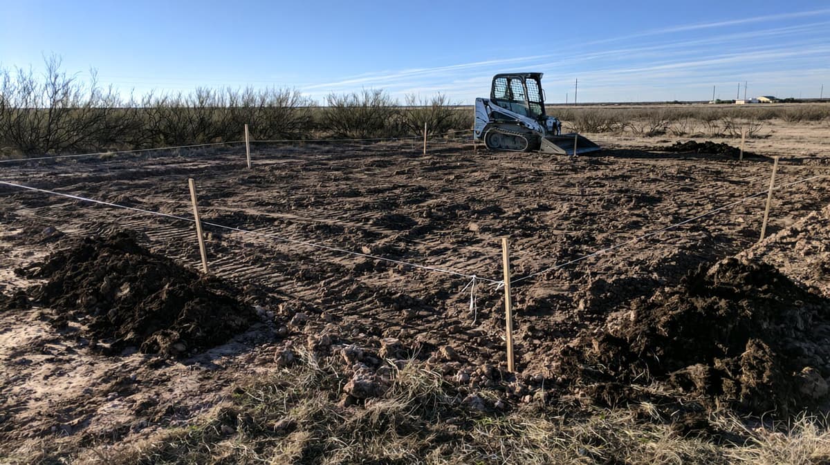 Raw lot staked out before caliche pad construction